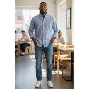 Ralph Lauren Classic Fit Light Blue Oxford Button Down Shirt Men 18 34/35